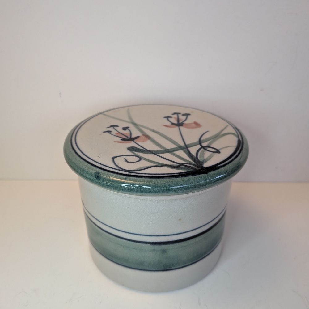 Studio Pottery French Butter Keeper Bell Hand Painted Floral Darrell Hancock